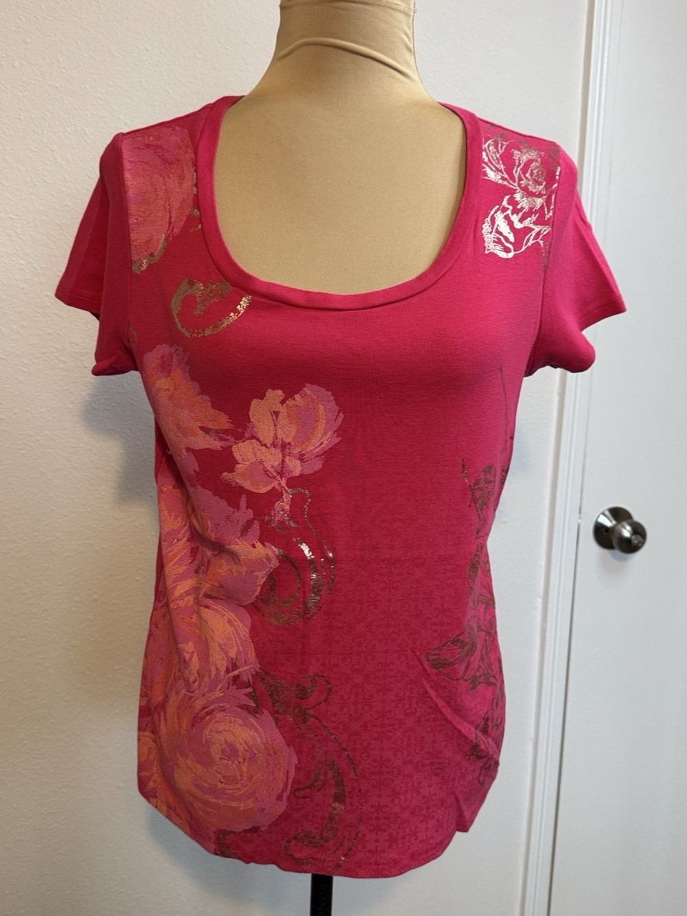 Jones New York Floral Short Sleeve Top in Pink